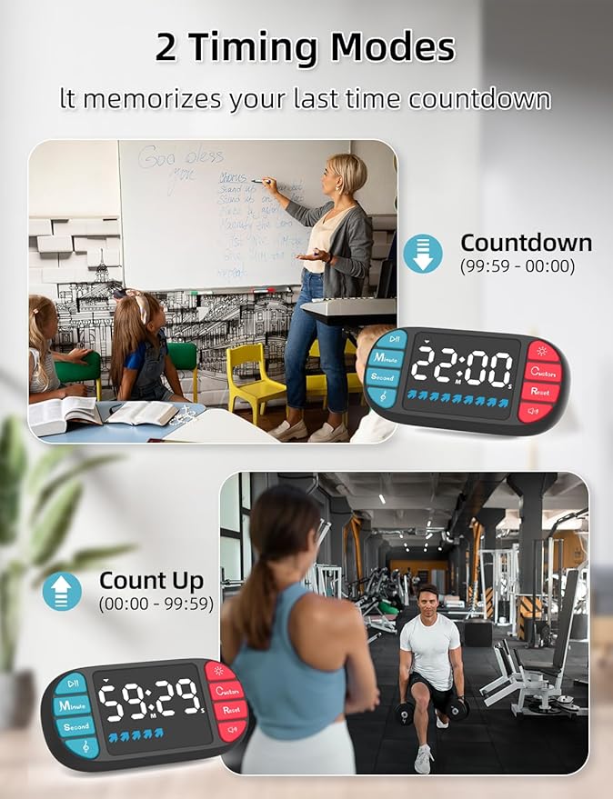 DOOMAY Digital Kitchen Visual Timer: 3.6'' Large LED Display, 3 Brightness