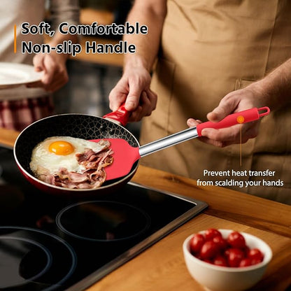 Silicone Spatula Set of 2, E-far Solid & Slotted Turner