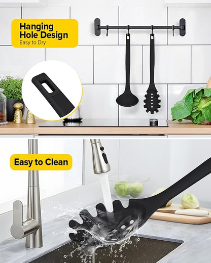 Silicone Pasta Fork and Soup Ladle Set, Heat Resistant Non Stick Kitchen
