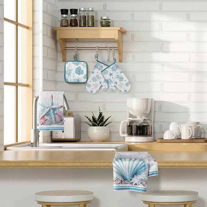 Jingmore 6 Pcs Kitchen Decor Set Accessorie Farmhouse Kitchen Towels Pot