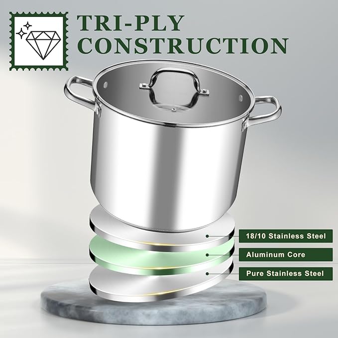 Leonyo Stainless Steel Stock Pot, 24QT Large Pot