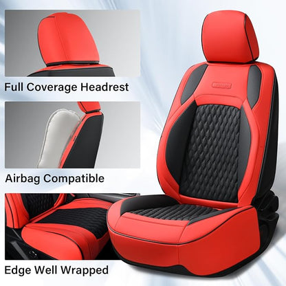 Coverado Curved Front Seat Covers Dodge RAM 1500, Waterproof Leatherette Seat Covers Full Coverage for Car Compatible with 2009-2018 Dodge Ram 1500, 2010-2024 Ram 2500 3500 Dodge RAM, Red