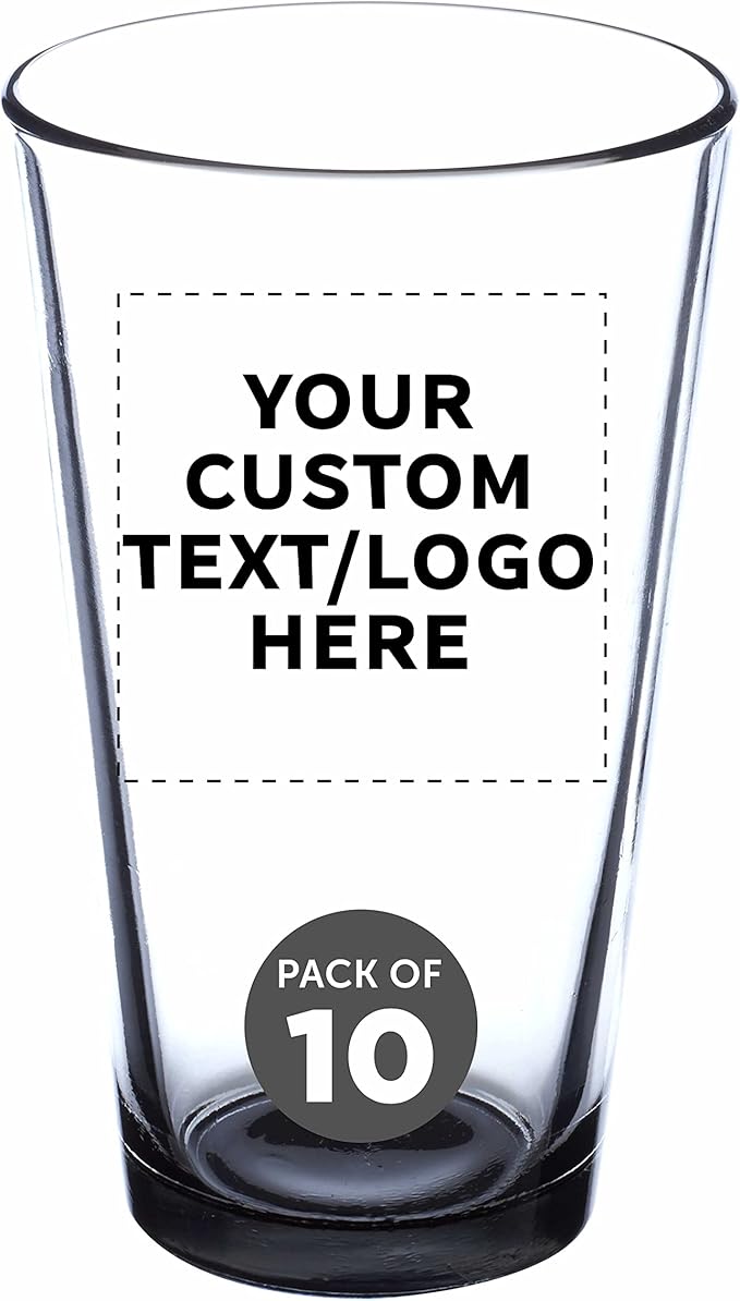 Custom Libbey Pint Glass 16 oz. Set of 10, Personalized Bulk Pack - Beer Glasses, Heavy Duty Drinkware - Black