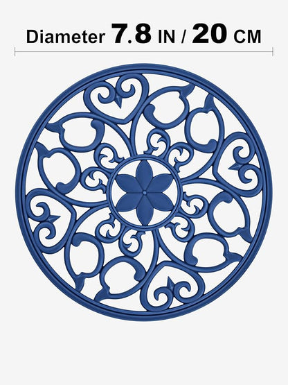 SMARTAKE 3 Set Silicone Trivet Mats, Multi-Use Carved Trivet Mat, Insulated Non-Slip Durable Kitchen Mats, Flexible Modern Kitchen Table Mat, for Hot Dishes, Pots, Dining Countertop, Navy Blue