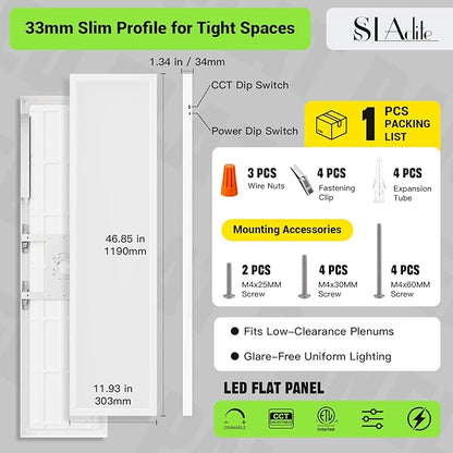 1x4 LED Flat Panel Light, Surface Mount Ceiling Light, 5CCT