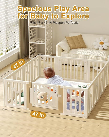 Premium Foam Baby Play Mat 47" x 47" – Removable & Machine Washable Cover, Extra Thick Padding Playpen Mat, Non-Slip Crawling Mat, Easy to Clean for Infants, Toddlers & Babies