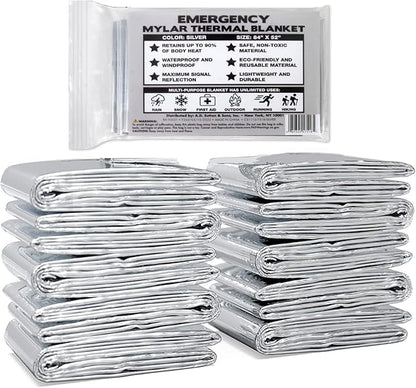 10 Pack Mylar Emergency Thermal Blankets for Survival, Thick Reusable Mylar Space Blankets Bulk 52x84 Emergency Foil Blankets for Warmth, Camping, Runners, Spa, First Responders