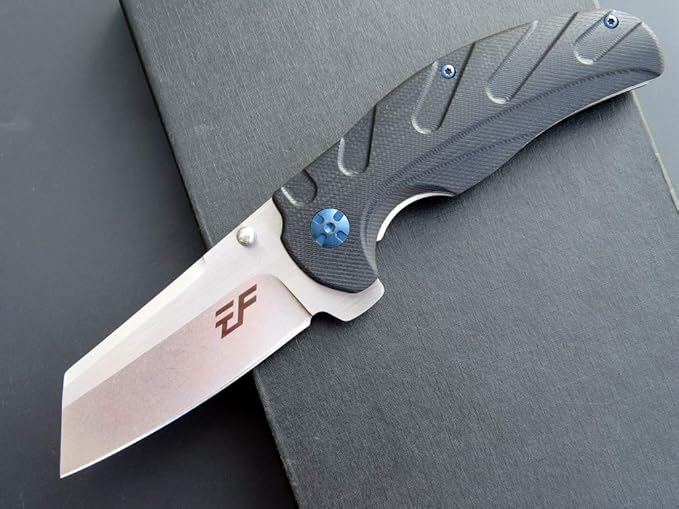 Eafengrow EF932 Pocket Knife G10 Handle D2 Steel Blade Knife with Ball Bearing Safe Open Flipper Knife for Camping Survival Hiking (black)
