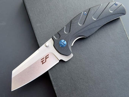 Eafengrow EF932 Pocket Knife G10 Handle D2 Steel Blade Knife with Ball Bearing Safe Open Flipper Knife for Camping Survival Hiking (black)