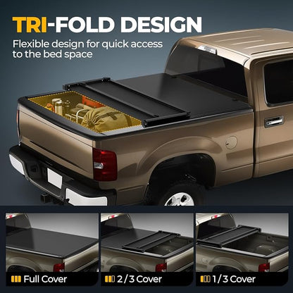 Auto Dynasty Soft Tri-Fold Truck Bed Tonneau Cover Compatible with 2015-2025 Ford F-150 5.5Ft/66Inch Fleetside Bed, Matte Black Soft Vinyl Top