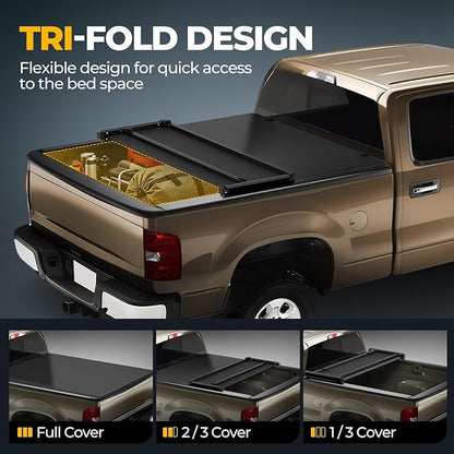Auto Dynasty Soft Tri-Fold Truck Bed Tonneau Cover Compatible with 2004-2014 Ford F-150 5.5Ft/66Inch Fleetside Bed, Matte Black Soft Vinyl Top
