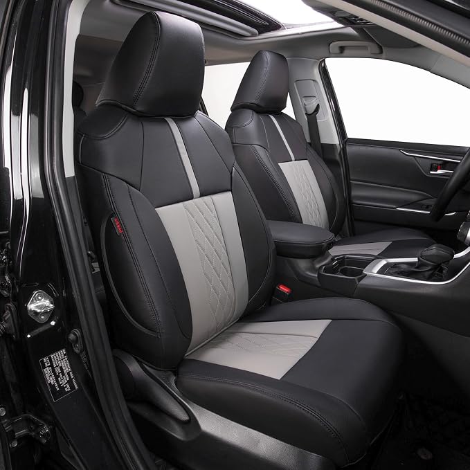 EKR Corolla Car Seat Covers Full Set Custom Fit for Toyota Corolla 2020 2021 2022 XSE/XSE Apex,Leather Car Seat Cover-Faux Leather(Black+Light Gray)