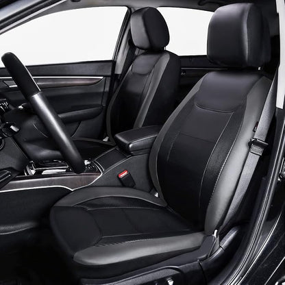 Flying Banner car seat Covers Protects Water Proof Faux Leather Carbon Fiber Front and Rear Bench (Gray Black, Full Set - 9PCS)