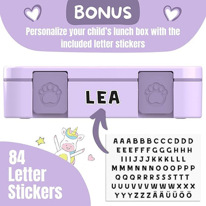 BEARFOOT Kids Lunch Box with Compartments – Compact & Lightweight | Leak-Proof, BPA-Free, Dishwasher & Microwave Safe | Hand-Drawn Design for Preschool, School, Travel (Purple, 4 Cups)
