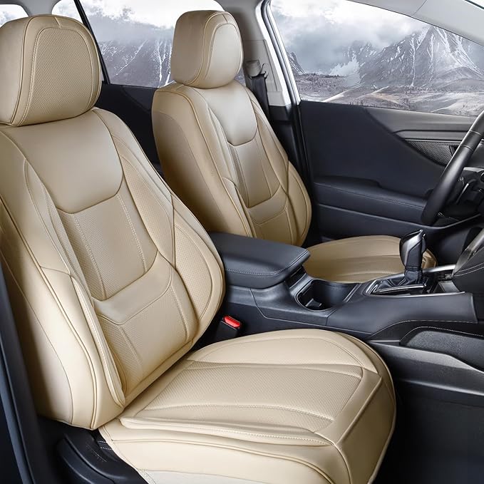 Coverland Custom Truck Car Seat Covers Front Seats for [2014-2021 Tundra CrewMax Bucket Seats] - Protector Car Seat Cover Water Resistant Leather Memory Form Back Support Seat Cushion [Front-Beige]
