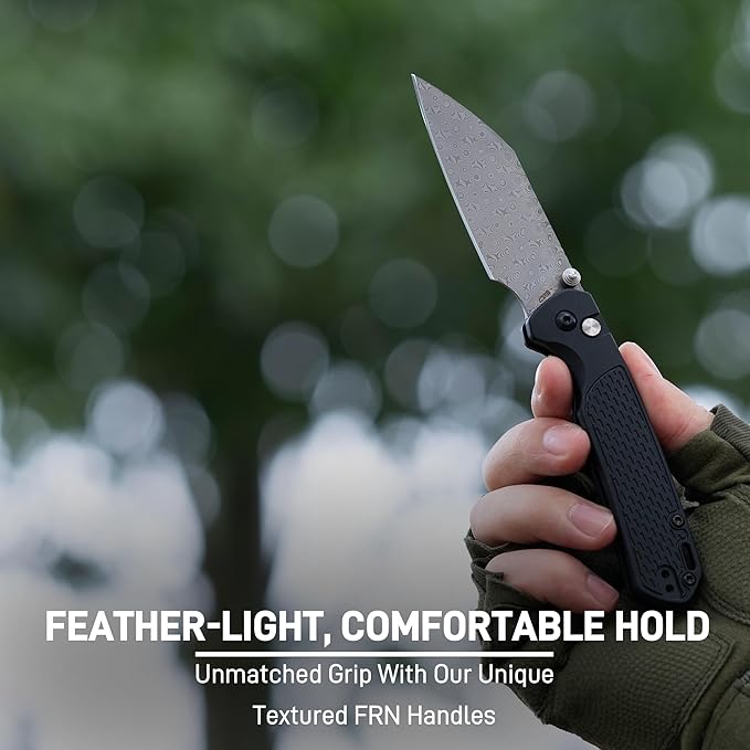 CJRB Pyrite-Light Pocket Knife, 3.34'' Damascus Steel Blade Folding Knife with Pocket Clip, Pocket Knife for Men Women Sharp Camping Hiking EDC Knives J1945D