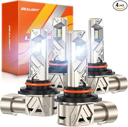 SEALIGHT S6Pro 9005/HB3 9006/HB4 Light Bulbs Combo, 192,000LM Super Brighter, 6500K Pure White 9005 9006 Fog Bulbs, with Cooling Fan 70K+ Hours Lifespan, 4PCS