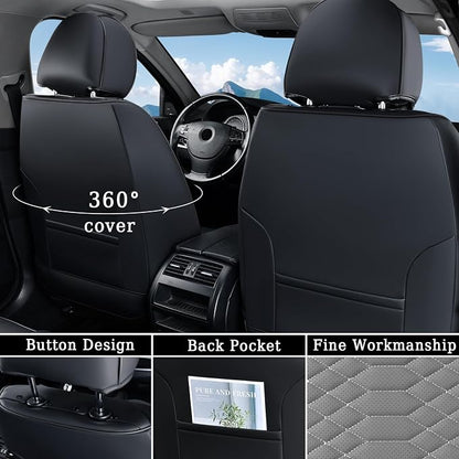 Coverado Seat Covers Full Set, Waterproof Nappa Leather Seat Covers for Cars, 5 Seats Universal Car Seat Protectors, Black and Gray Automotive Seat Covers Car Seat Cushions Fit for Most Cars