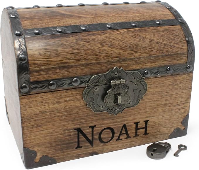 Nautical Cove Personalized Wood Treasure Chest - Pirate Chest with Custom Engraving (Small 8x6x6) – Decorative Storage Chest, Treasure Box, Wooden Keepsake Box