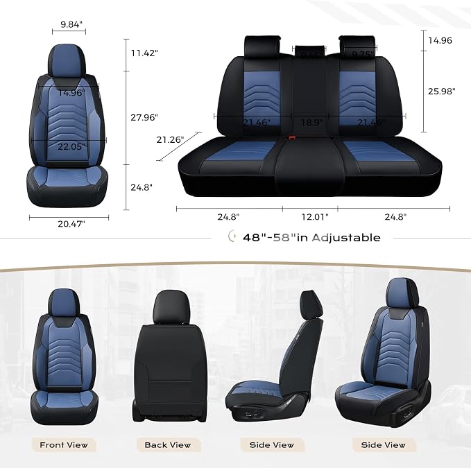 Coverado Leather Seat Covers, Car Seat Covers Front Seats, Waterproof Seat Covers for Cars, Faux Leather Automotive Seat Covers Universal Seat Covers Protector Fit for Most Cars Trucks SUV, Black&Blue