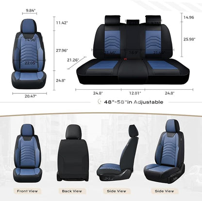 Coverado Leather Seat Covers, Car Seat Covers Front Seats, Waterproof Seat Covers for Cars, Faux Leather Automotive Seat Covers Universal Seat Covers Protector Fit for Most Cars Trucks SUV, Black&Blue