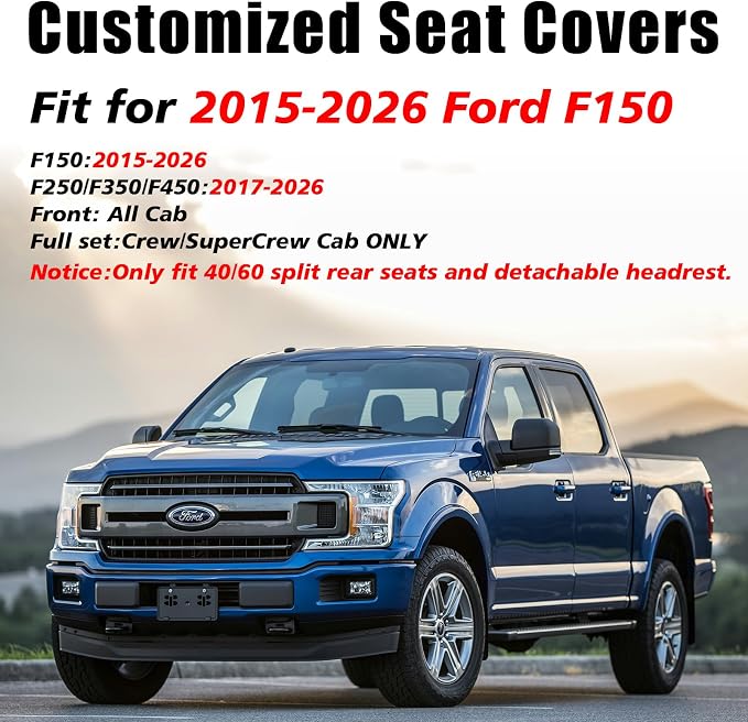 Coverado Leather Car Seat Cover, Custom Fit for Ford F150 Seat Covers, Ford F150 Truck Seat Covers Waterproof Fit for 2015-2026 F150 & 2017-2026 F250 F350 F450 Gray - Front Pair