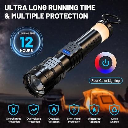 Rechargeable Flashlight High Lumens - 3000 Lumens Waterproof Police Flashlight, Zoomable Beam LED Flash Light with 8 Modes and SOS for Emergencies, Home, Camping, Hiking, Pet Walking(Black)