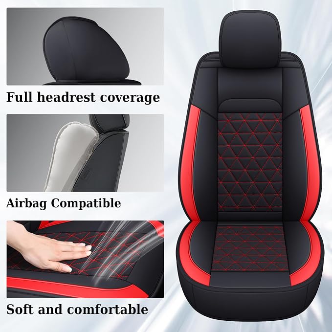 Coverado Seat Covers Full Set, Waterproof RAM 1500 Seat Cover Compatible with 2002-2026 Dodge RAM 1500 2500 3500 Truck Pickup Crew Double Mega Quad Cab with Flat Bench, Red