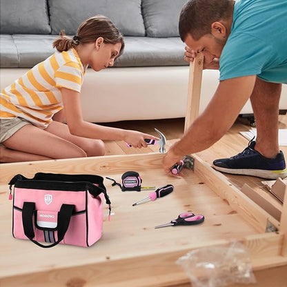 WORKPRO 9-Piece Kids Real Hand Tool Set, Pink Junior Tool Kit with Storage Bag for Boys, Girls, Children DIY Building and Woodworking, Age 8+