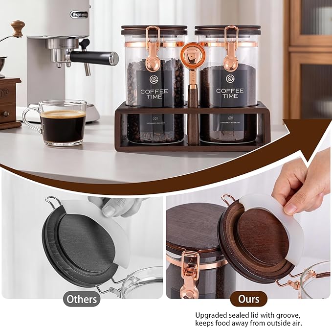 Glass Coffee & Sugar Canister Set, 2×45OZ Airtight Glass Storage Jars