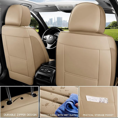 MINGBRON Car Seat Covers,Car Seat Protector Waterproof,Seat Covers Full Set, Car Seat Protectors,Automotive Seat Covers Fit for Most Cars Beige