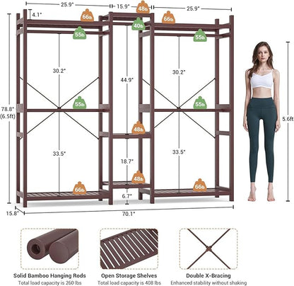 Homykic Bamboo Closet System Clothes Rack, Large Freestanding Garment Rack