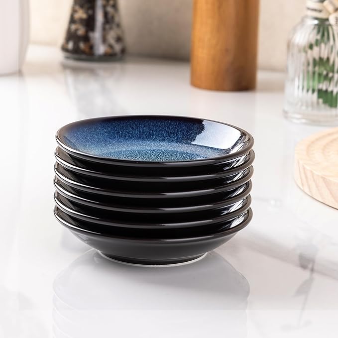 LERATIO Ceramic Soy Sauce Dishes of 6, Reactive Glaze Dipping Sauce Cups/Bowls/Dishes for Kitchen, 3oz Ceramic Small Bowls for Side Dishes, Snacks,and Sushi,Condiment,Dishwasher Safe -Blue