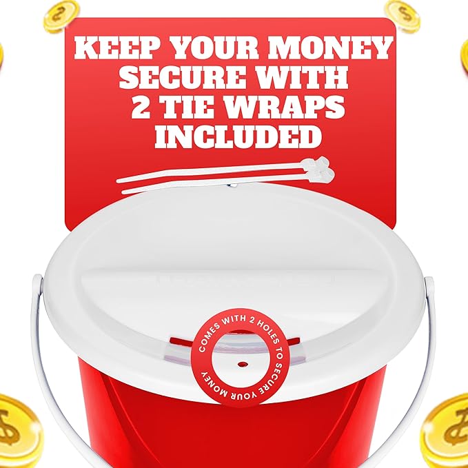 Plastic Street Charity Donation Can Coin Collection Bucket with 2 Security Stickers(Red, 4 Pack)