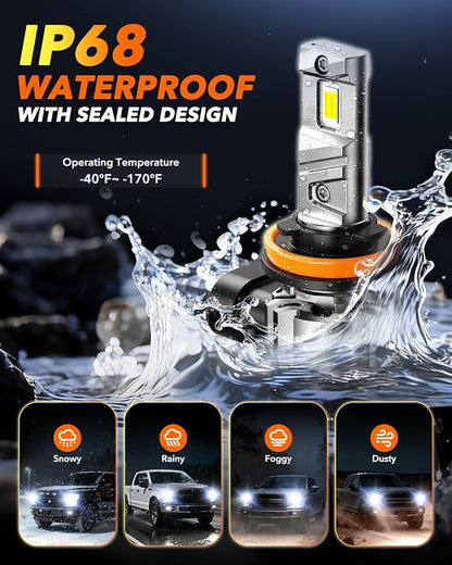 OXILAM H11 Fog LED Light Bulbs, 40000LM 900% Ultra-Bright 6500K H8/H16 Fog Bulb, 5 Min Quick Install, Longer Lifespan, IP68 Waterproof, Sealed design, Plug and Play, Pack of 2