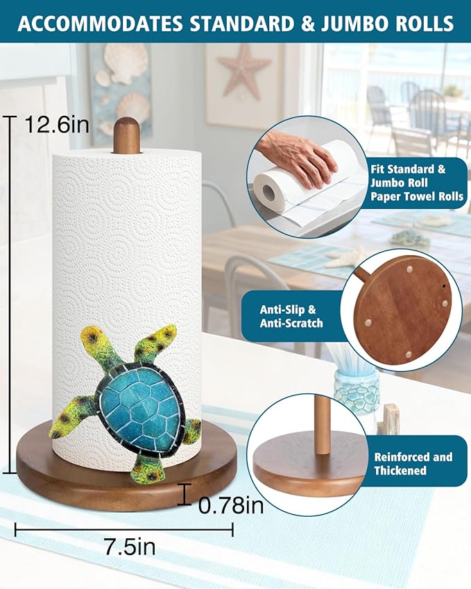 Green Turtle Paper Towel Holder, Coastal Beach Ocean Home Decor