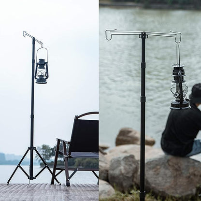 OMUKY Telescopic Lantern Stand with Base Outdoor Camping Lamp Stand Pole Adjustable Lantern Pole (Silver)