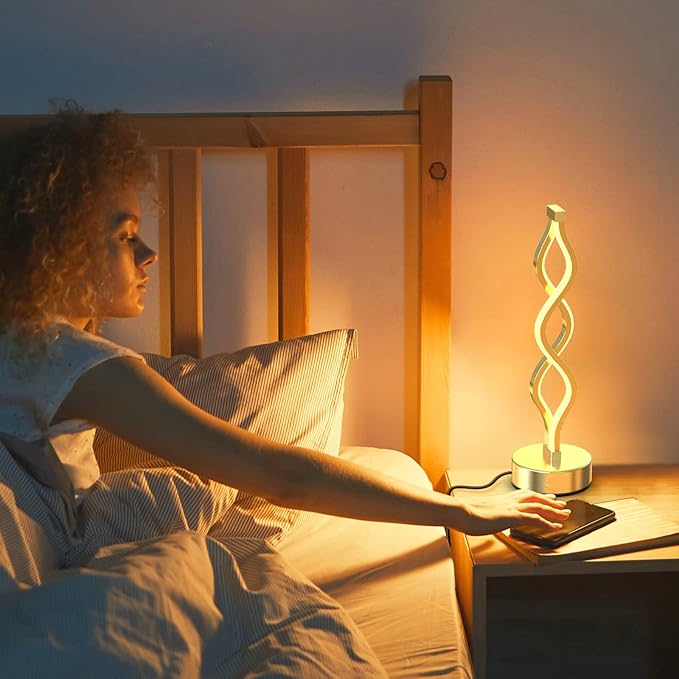NUÜR Silver Lamps for Bedrooms Set of 2, Small Table Lamp, 3 Colour Temperature