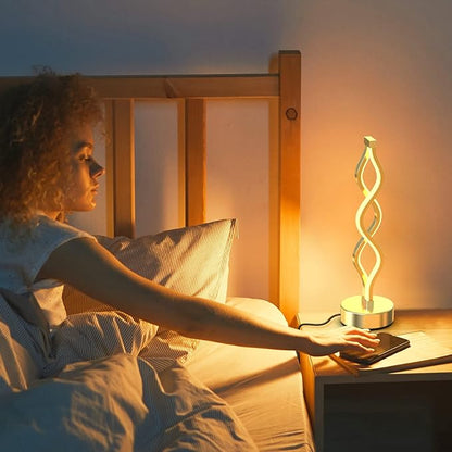 NUÜR Silver Lamps for Bedrooms Set of 2, Small Table Lamp, 3 Colour Temperature