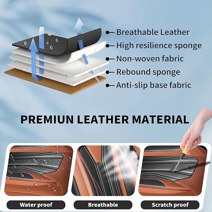 Fit Patriot Car Seat Covers for Jeep Patriot 5 Seats 2007-2016 2017 -Premium Leather, Waterproof & Breathable，All-Weather Seat Cushion Protecto & Airbag Compatible, 2 Front Seat Brown & Black