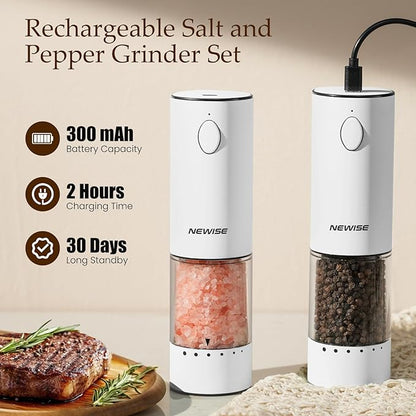 Electric Salt and Pepper Grinder Set, Rechargeable