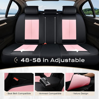Coverado Car Seat Covers Full Set, Seat Covers for Cars, Black Car Seat Covers Front Seats and Back Car Seat Protector Waterproof, Leather Car Seat Cushion Universal Fit for Most Cars Pink