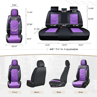 Coverado Car Seat Covers Full Set, Luxury Leather Seat Covers for Front and Back Seat, Black&Purple Seat Cover for Car, Waterproof Car Seat Protector, Car Seat Cushion Universal Fit for Most Cars