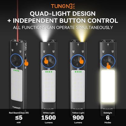 YC8005 2000 Lumen EDC Flat Flashlight Rechargeable with Red Beam, UV, Yellow and White Light LED Combo, Pocket Light with Magnet & COB, for Outdoor, Emergency, Camping.
