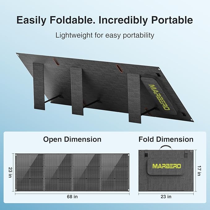 MARBERO 200W Portable Solar Panel for Power Station & DC Devices 200 Watt Foldable Solar Charger >23% High Efficiency IP68 Waterproof Compatible with Solar Generator for Camping RV Outdoor Cloudy
