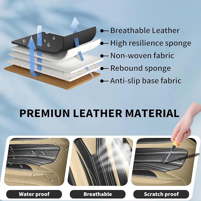Fit Compass Car Seat Covers for Jeep Compass 2007-2025 2026 -Full Set Premium Leather, Waterproof & Breathable，All-Weather Seat Cushion Protecto & Airbag Compatible, 2 Front Seat Beige & Black