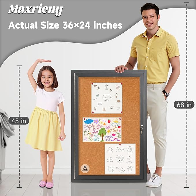 Enclosed Bulletin Board, Outdoor Weatherproof Cork Noticeboard