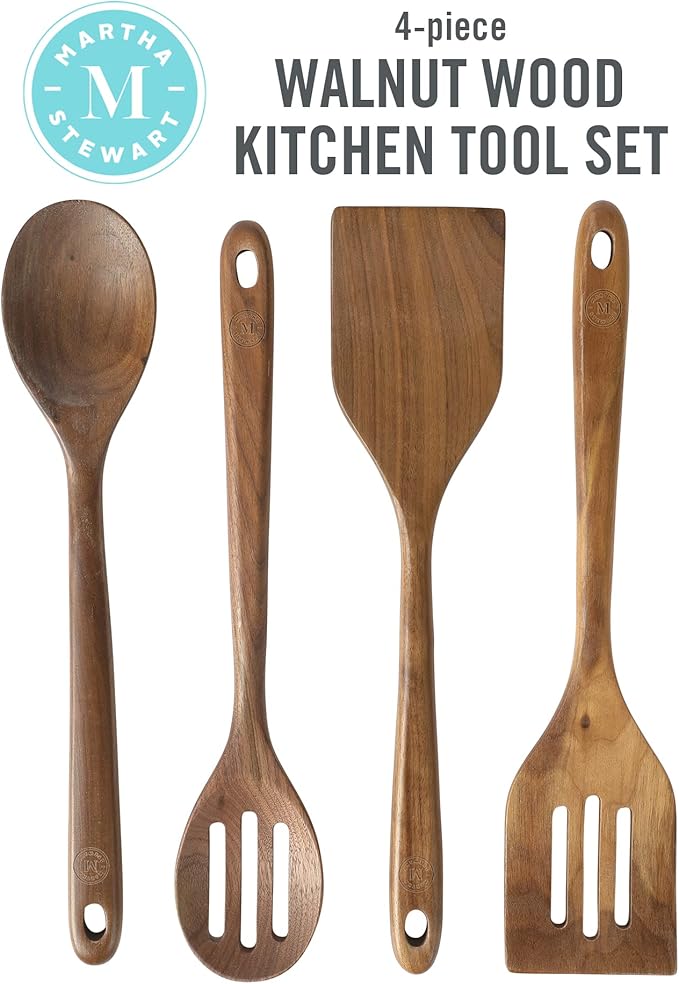 Martha Stewart Bainford 4-Piece Wooden Kitchen Utensil Set, Walnut – Cooking