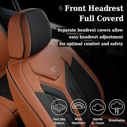 Coverado Seat Covers, Car Seat Covers Full Set, Faux Leather Seat Covers for Cars, Automotive Seat Covers Car Seat Protector Car Accessories Fit for Most Sedans SUV Pick-up Truck(Black&Brown)