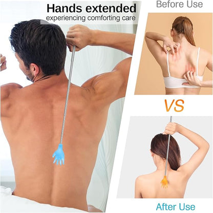 Tioncy 100 Pcs Extendable Back Scratcher Bulk Hand Shaped Retractable Scratcher Telescoping Massage Tool for Men Women Gifts Reducing Back Itching, Yellow and Blue